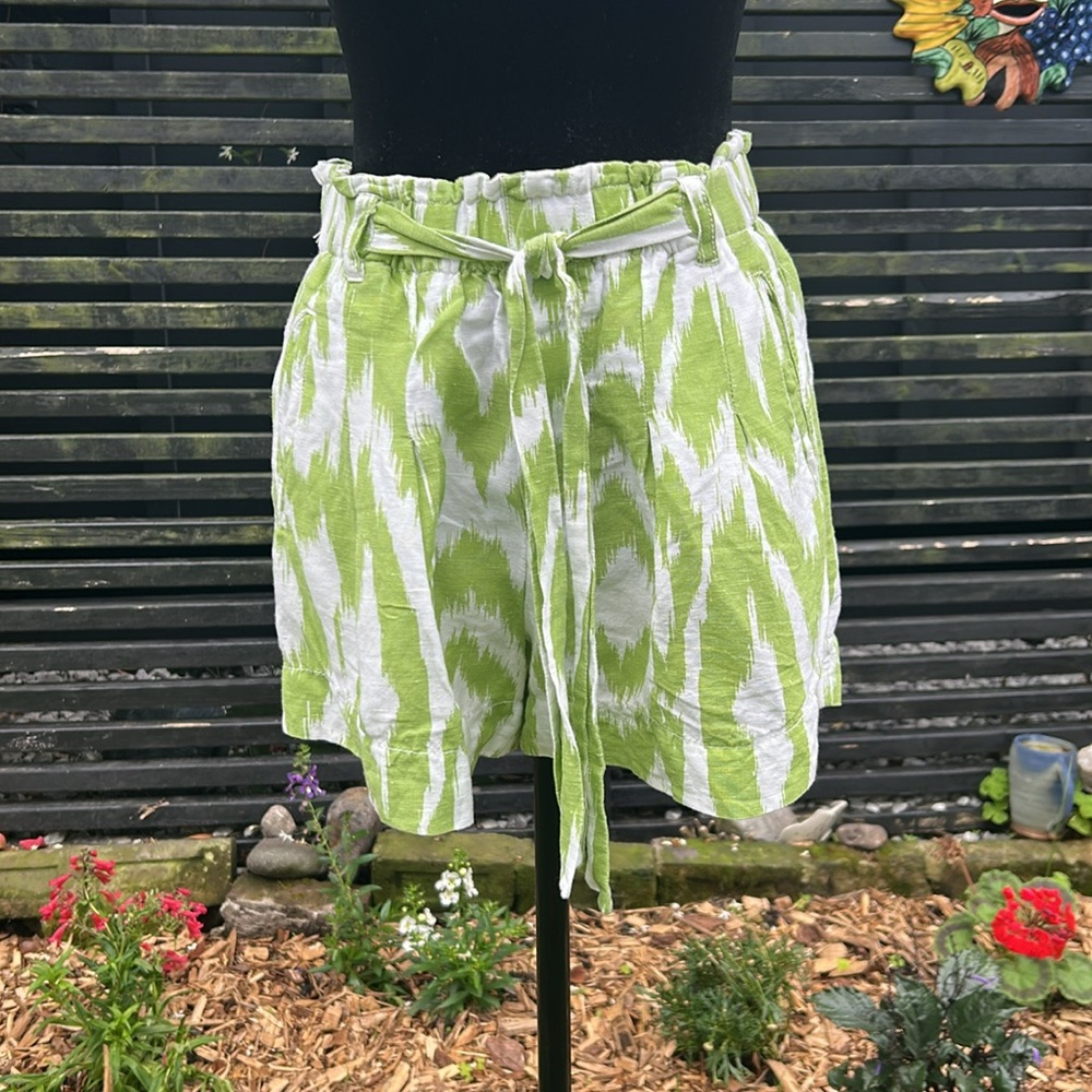 Anthro Green Ikat Linen Blend Shorts XS